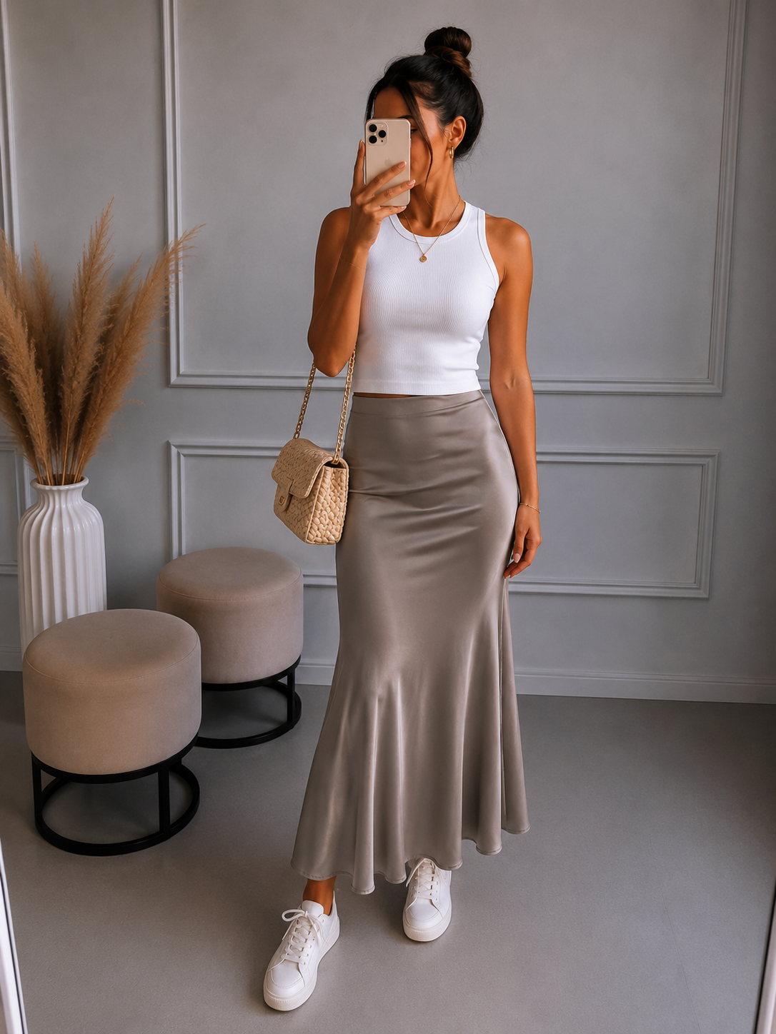 Satinrock Midi - versch. Farben