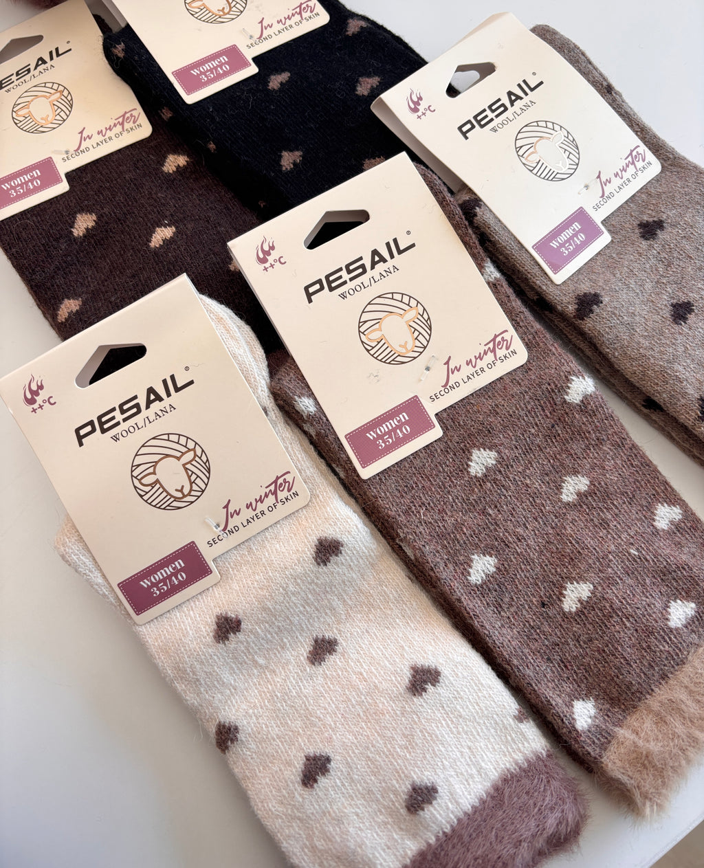 Wollsocken Leo- & Herzmuster