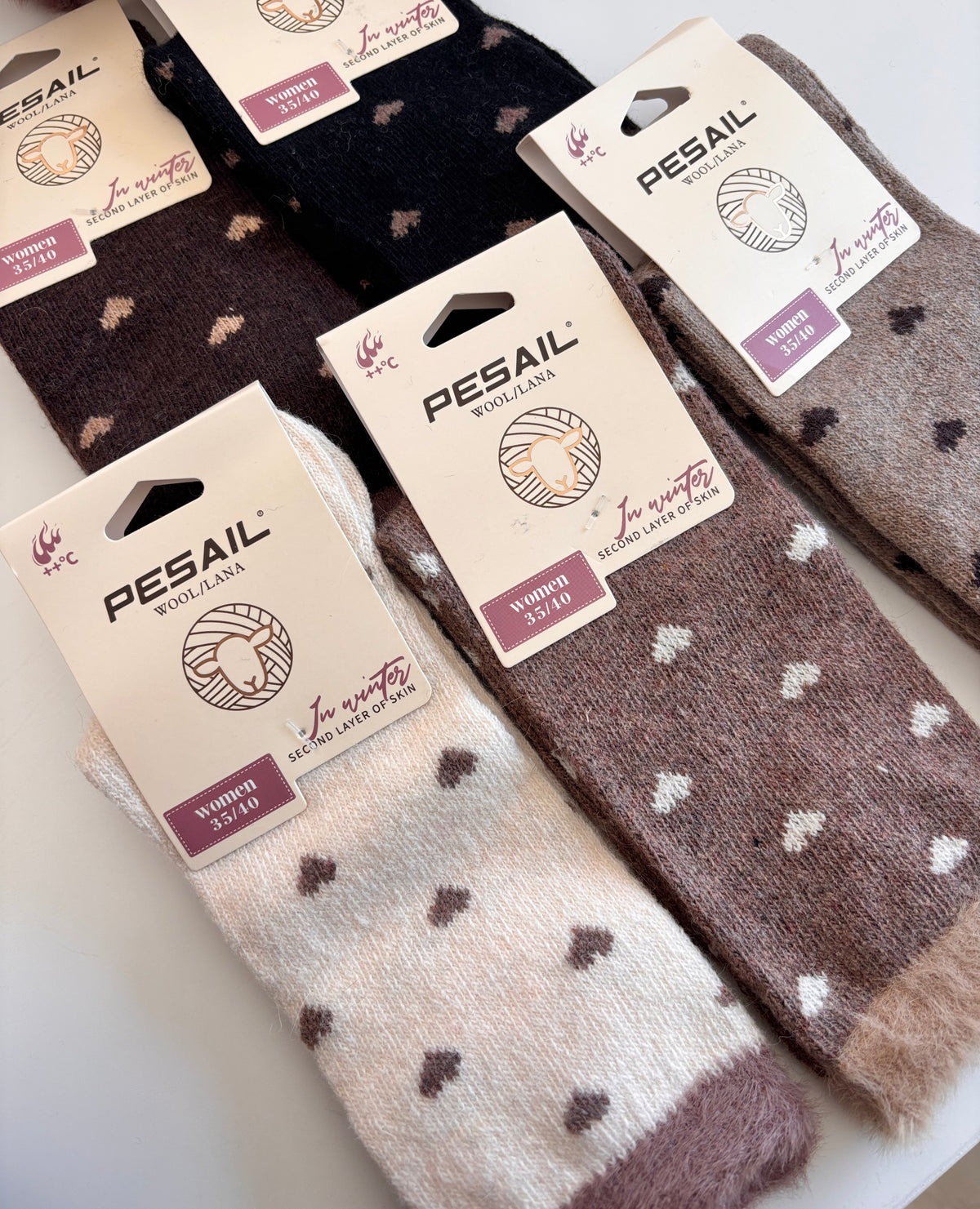 Wollsocken Leo- & Herzmuster