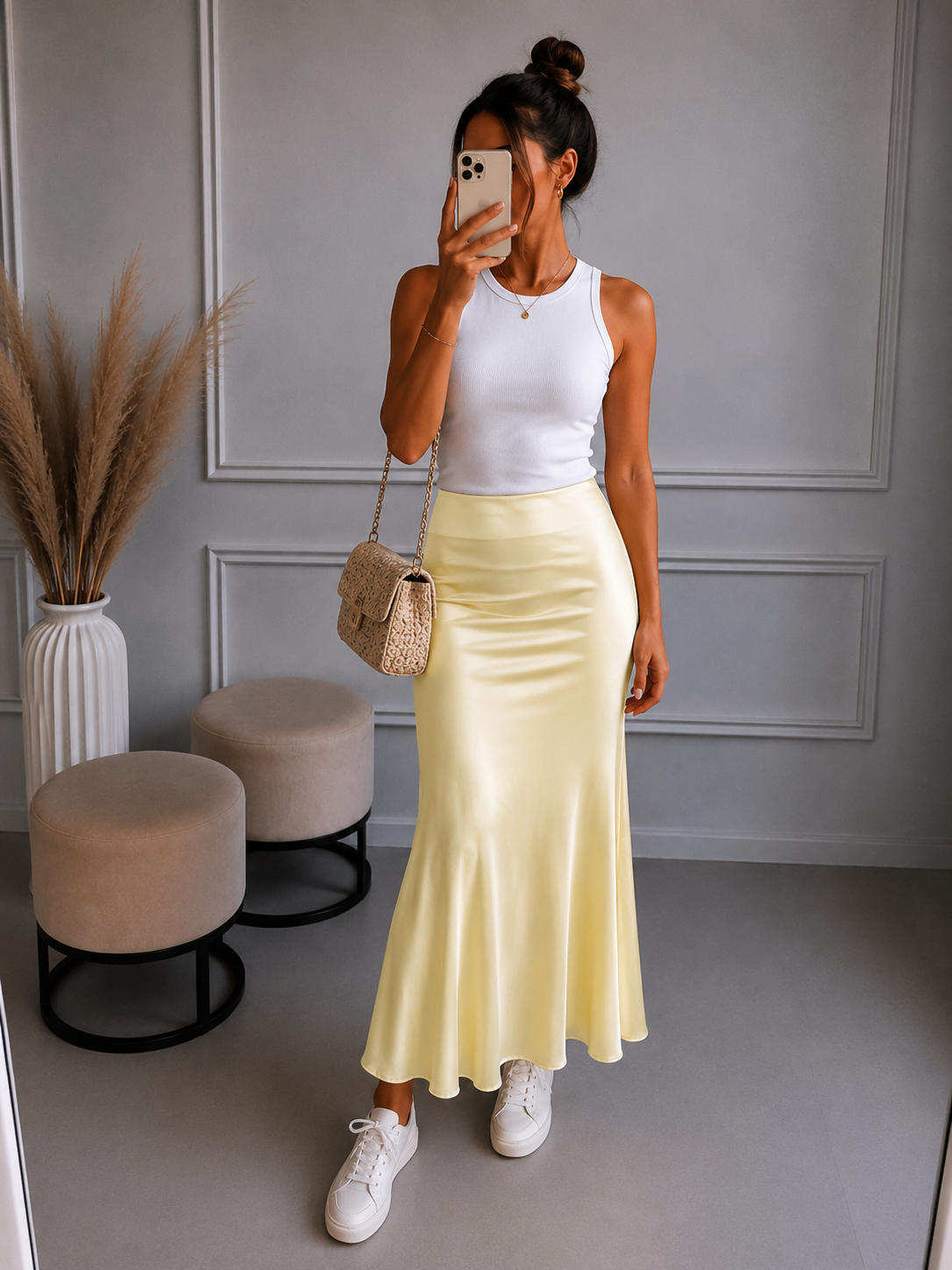 Satinrock Midi - versch. Farben