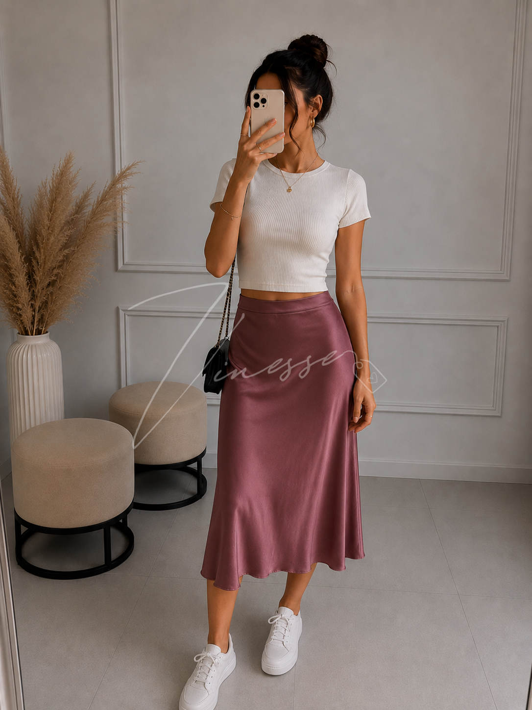 Satinrock Midi - versch. Farben