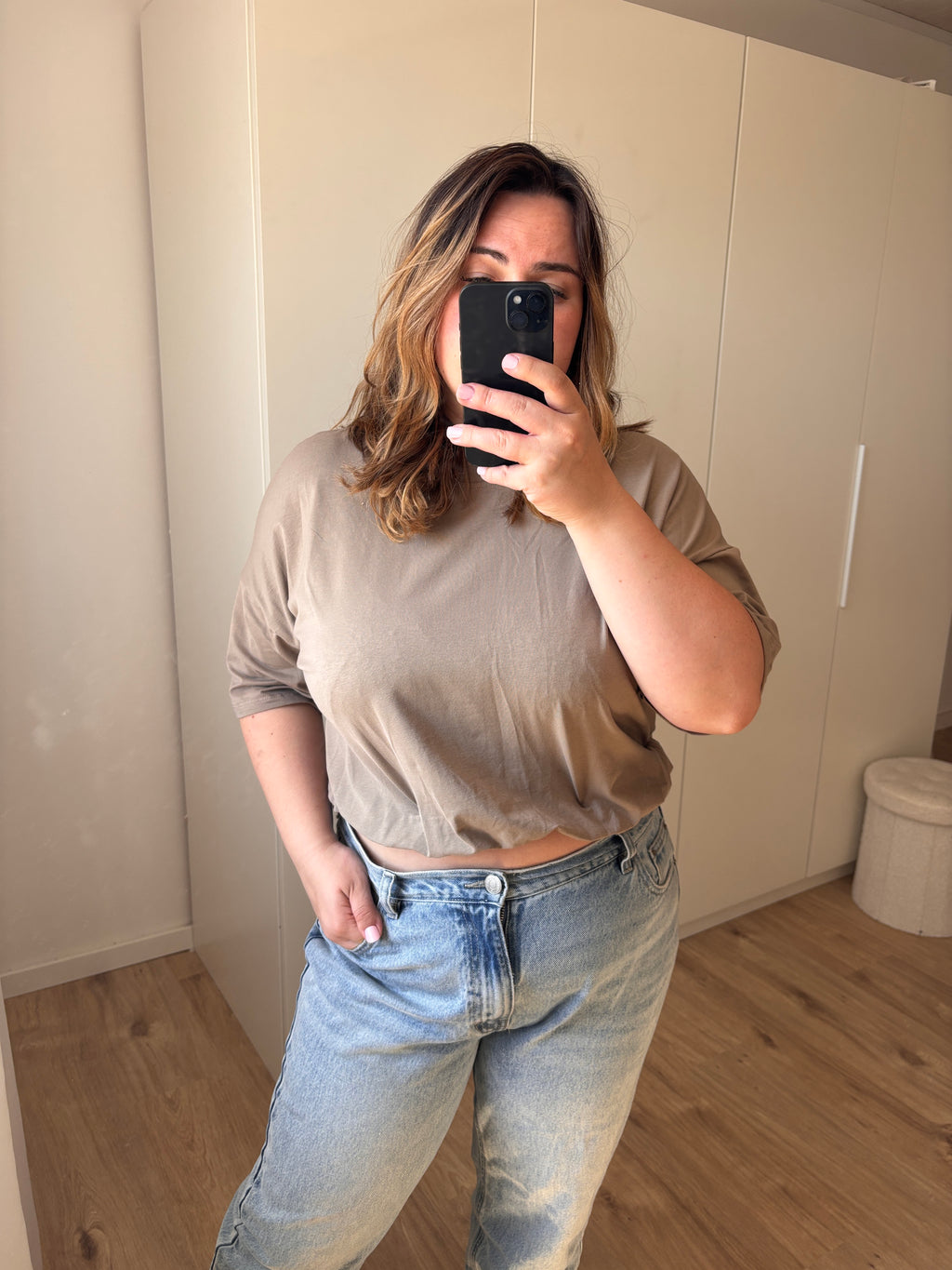 T-Shirt mit Gummibund zum croppen- versch. Farben