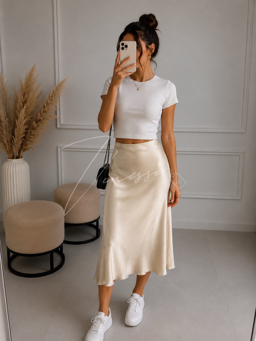 Satinrock Midi - versch. Farben