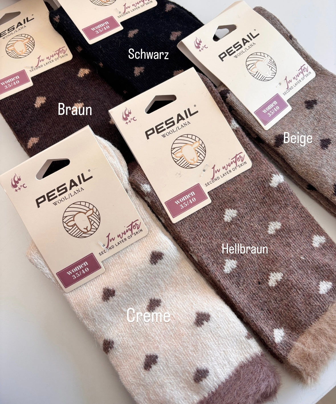 Wollsocken Leo- & Herzmuster
