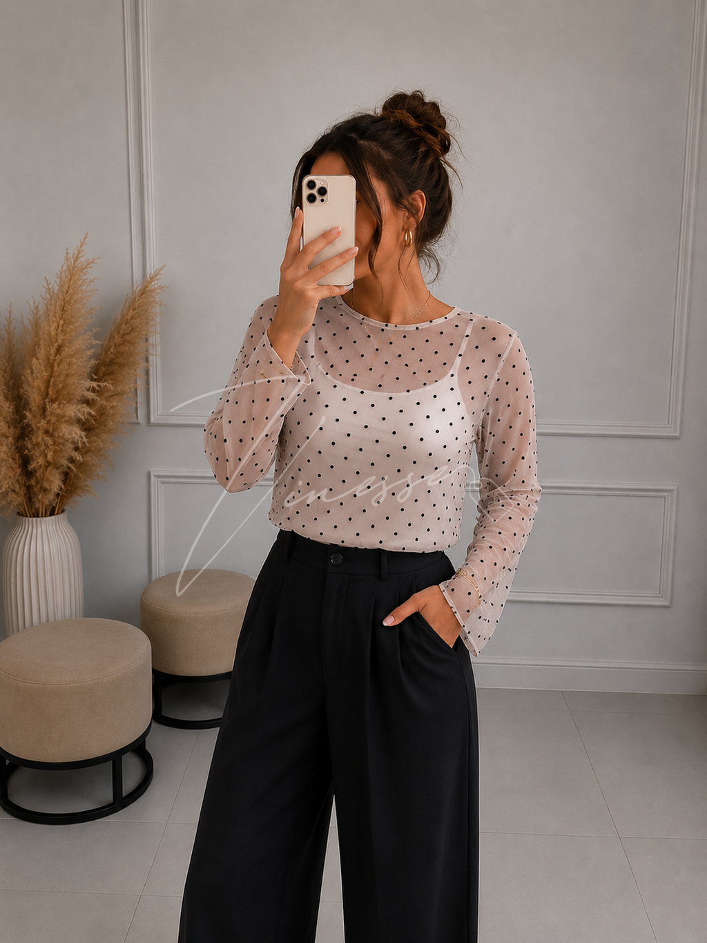Transparente Bluse Polka Dots - versch. Farben