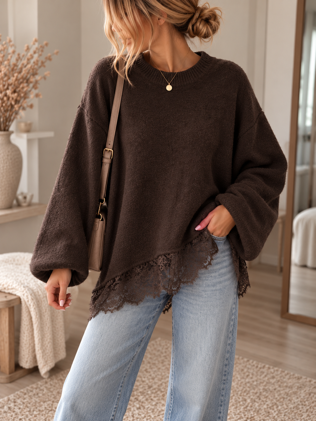 Strickpullover mit Spitze