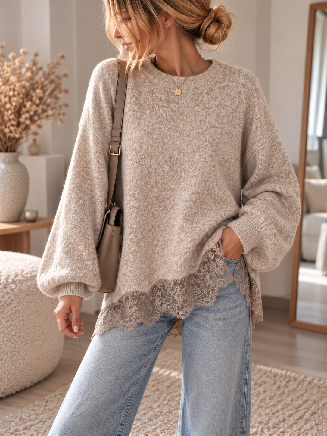 Strickpullover mit Spitze