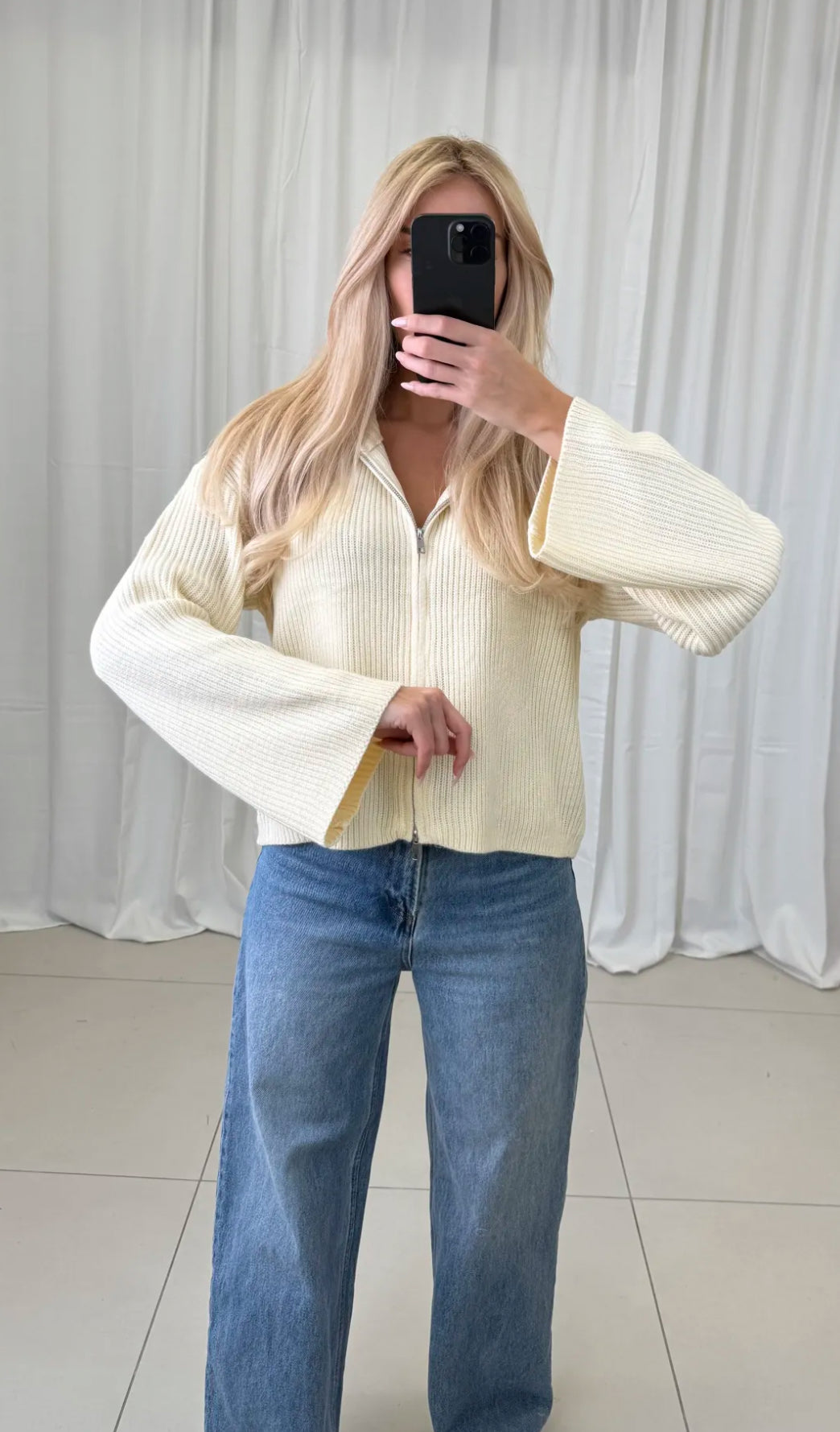 Strickjacke gerippt mit Reißverschluss - verschiedene Farben