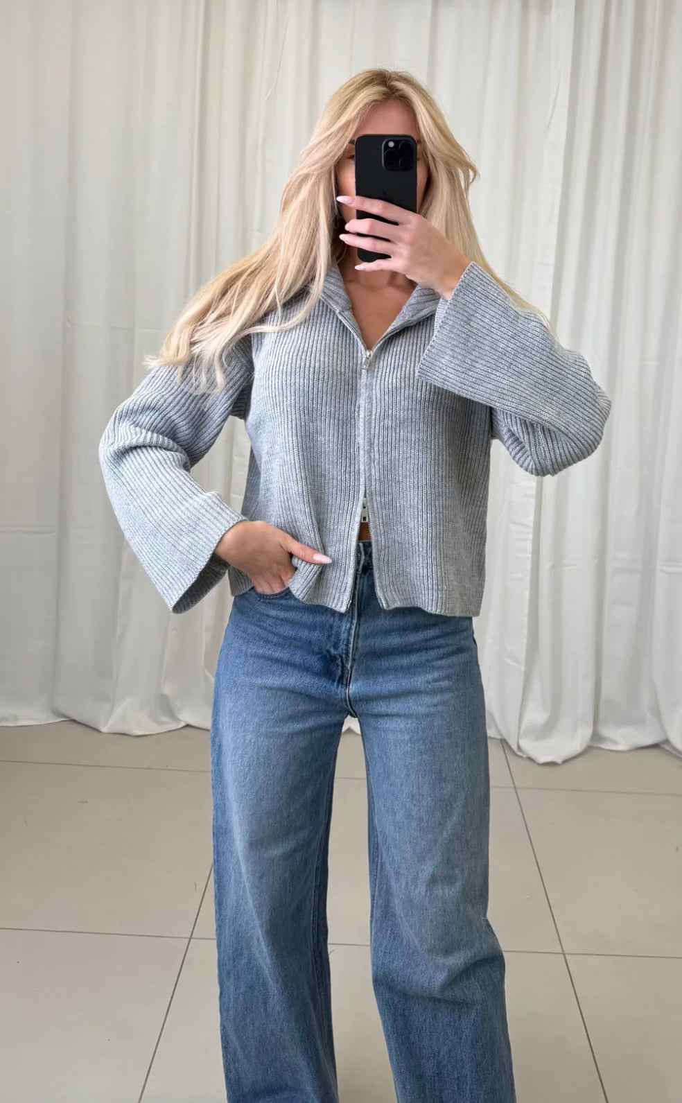 Strickjacke gerippt mit Reißverschluss - verschiedene Farben