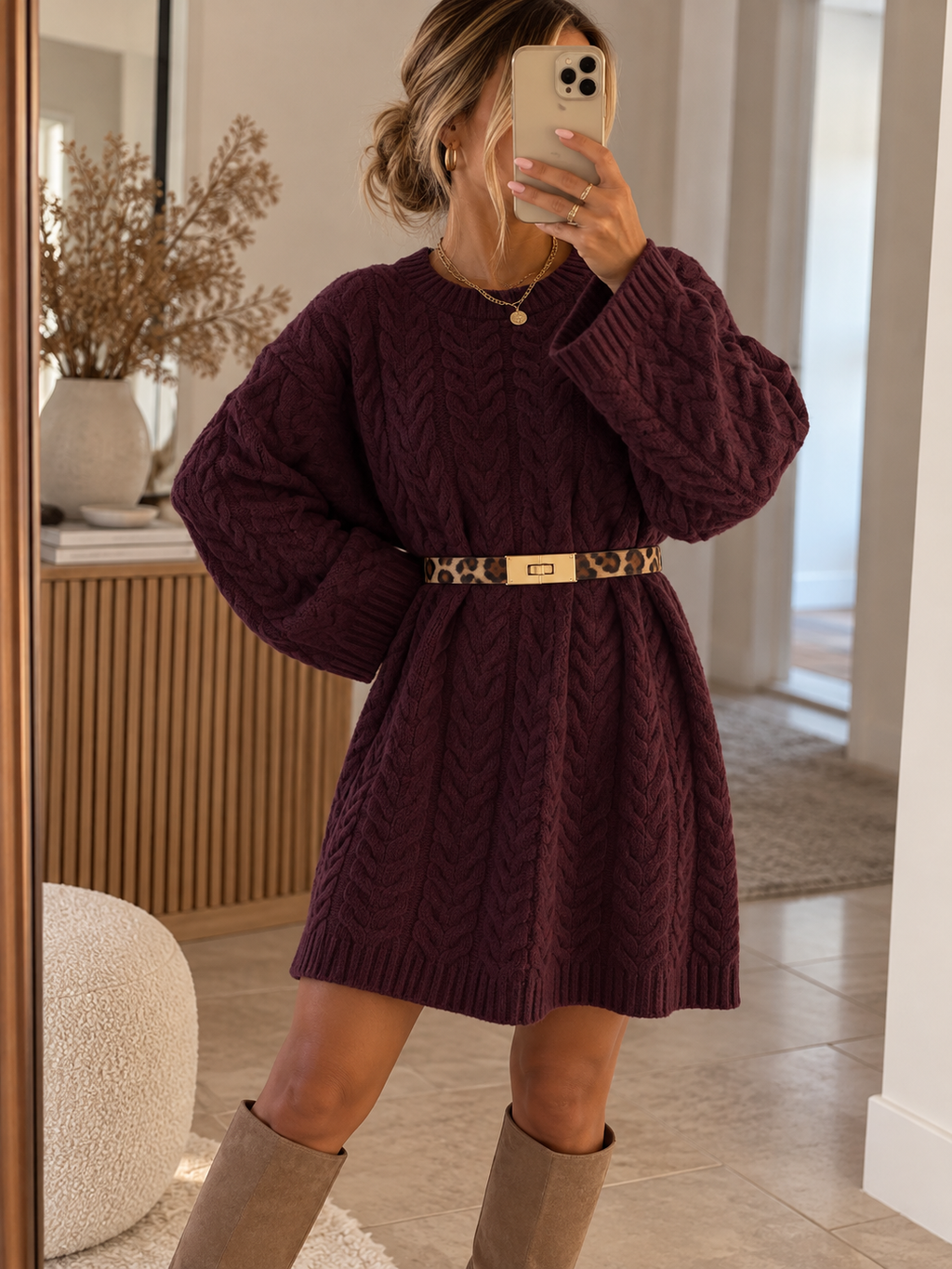 Strickkleid mit Zopfmuster - versch. Farben
