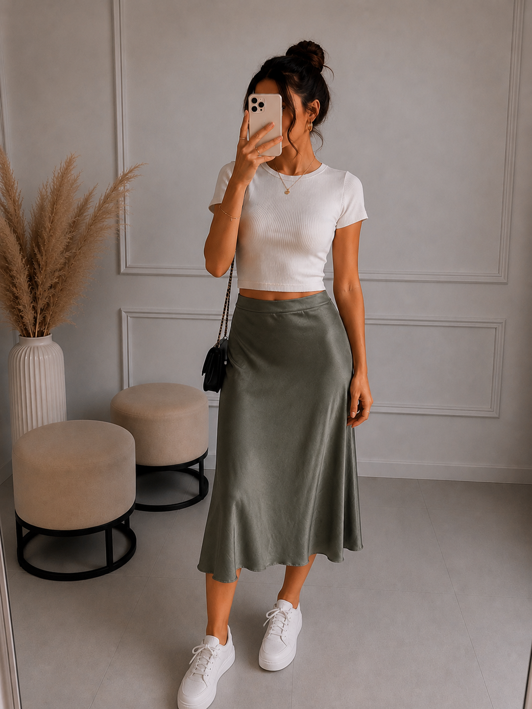 Satinrock Midi - versch. Farben
