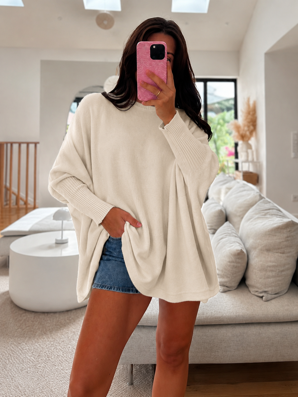 Oversize Pullover mit Rippbündchen Ärmel