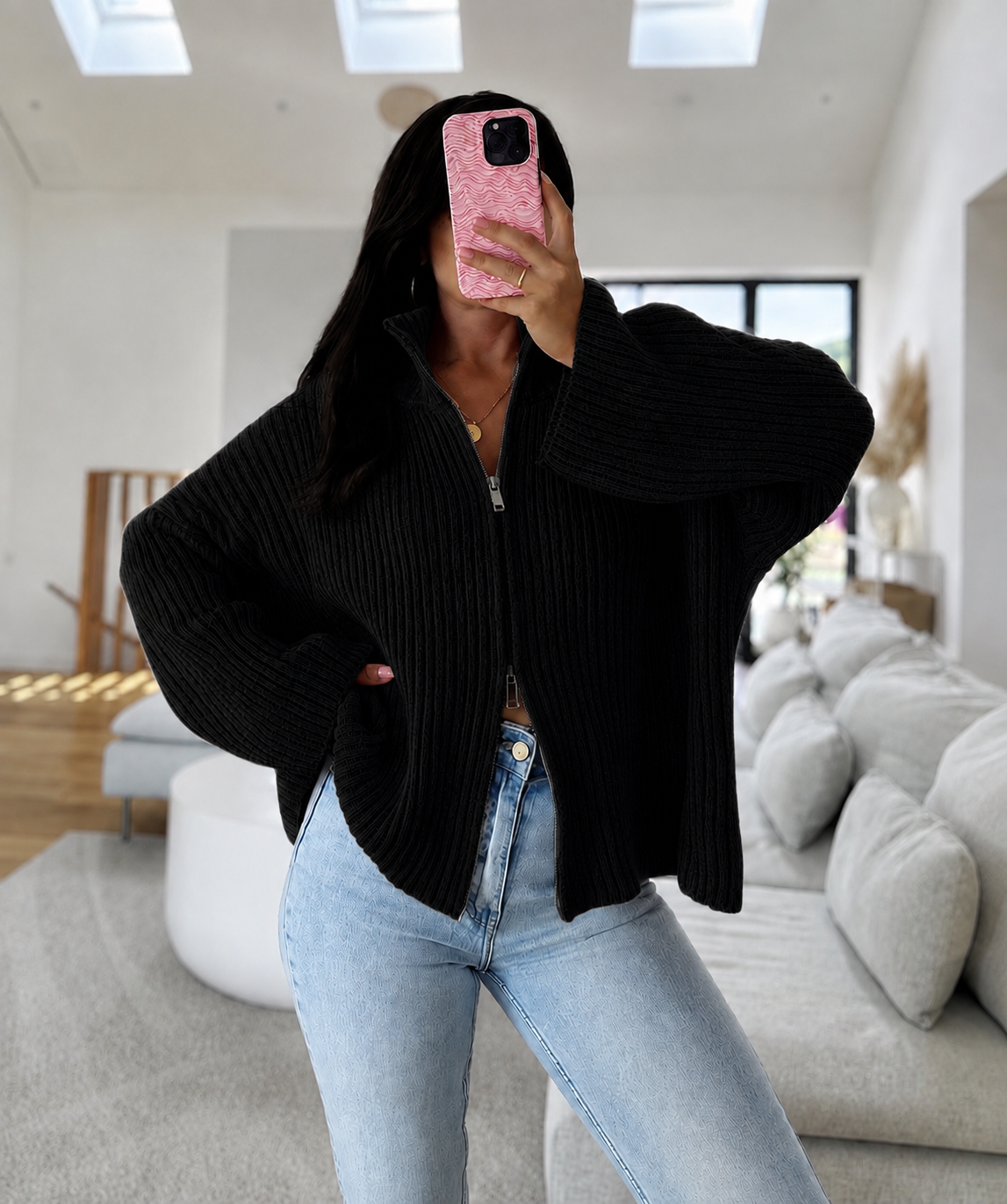 Strickjacke Rippstrick mit Reißverschluss