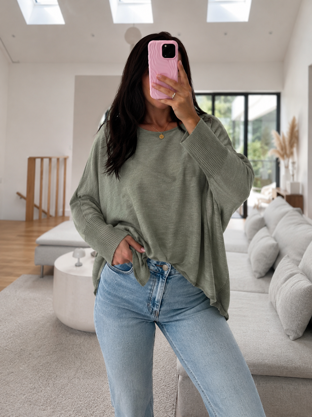 Oversize Pullover mit Rippbündchen Ärmel